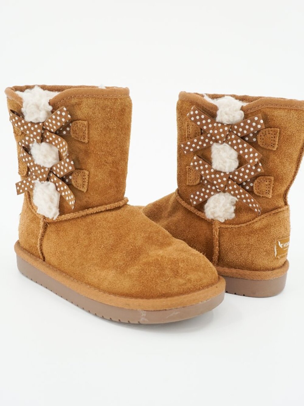 Koolaburra By Uggs Brown Suede Boots Girl Size 13 Chestnut Fur Bow Victoria